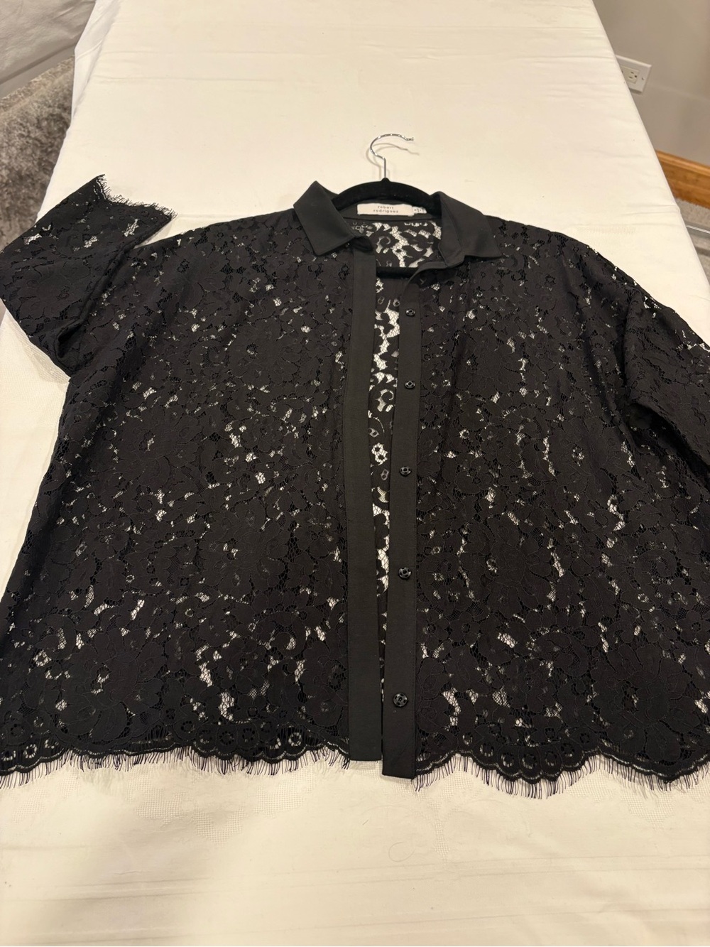 Robert Rodriguez Black Floral Lace Button-Up Blouse